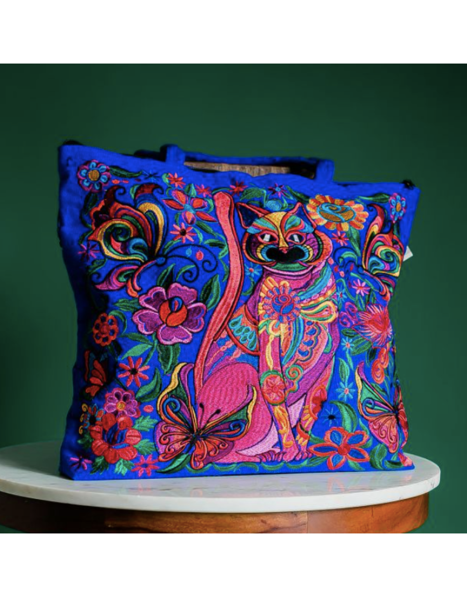 Embroidered Cat Tote Bag, Guatemala (colors vary)