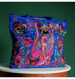 Embroidered Cat Tote Bag, Guatemala (colors vary)