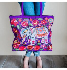 Elephant Embroidered Tote Bag, (Colors Vary) Guatemala