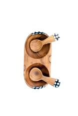 Double Wild Olive Wood & Bone Spice Bowl with Spoons, Kenya