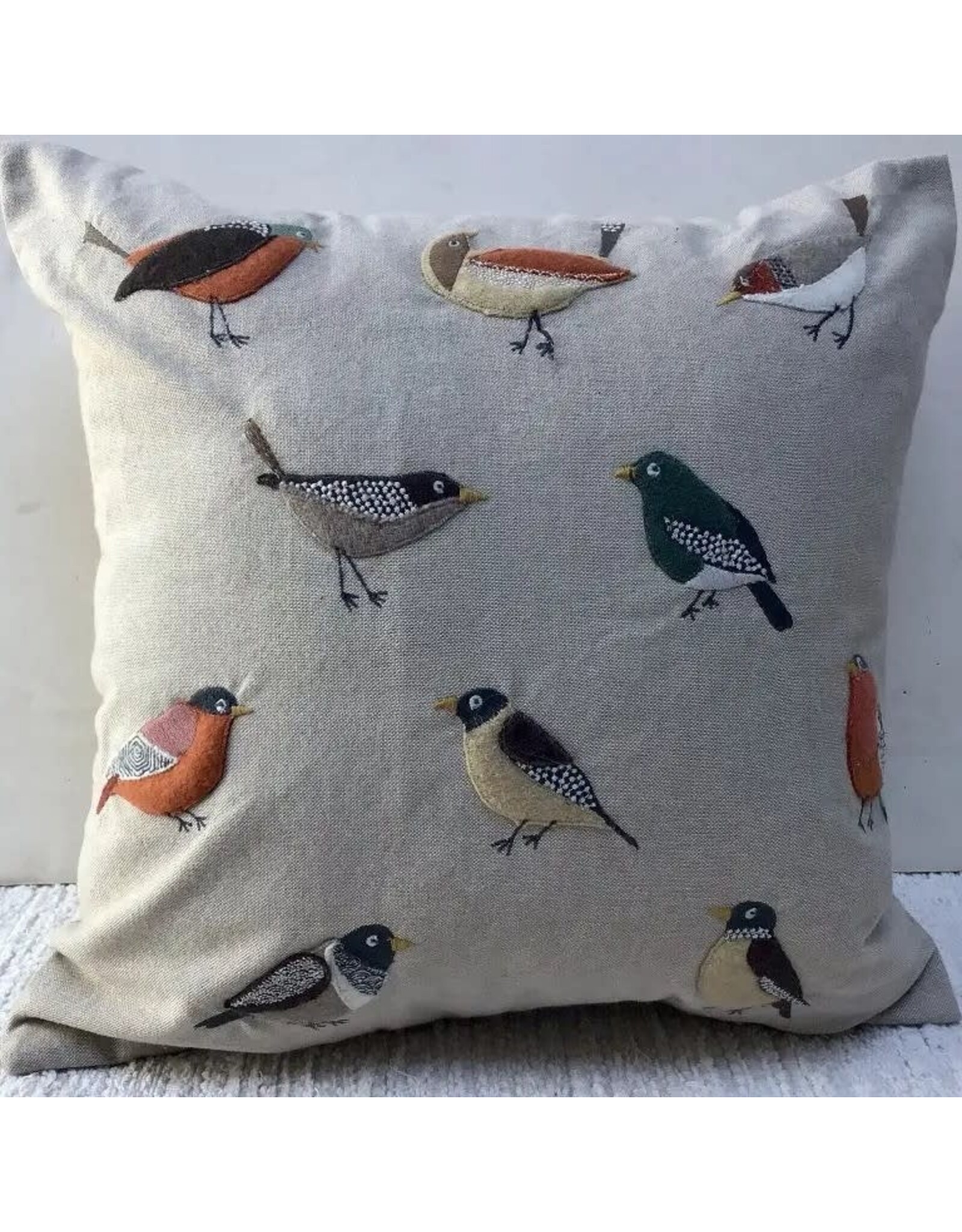Embroidered Pillow Applique, 16", Ten Birds, India