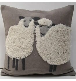 Pillow Applique/Embo 16" Sheep Duo Sand