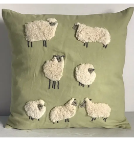 Pillow Applique/Embo 16" Fluffy Sheep Sage, India