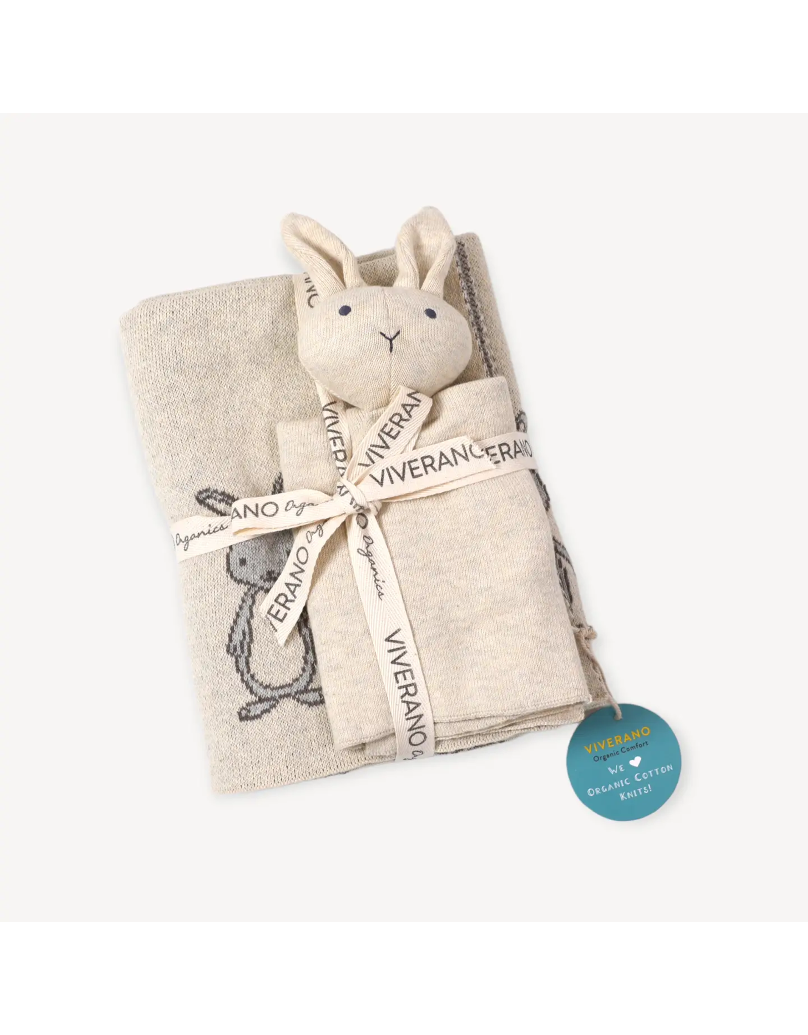 ORGANIC Bunny Mommy & Me Baby Knit Blanket & Lovey Gift Set Natural, India