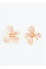Hope in Bloom Flower Earrings in Misty Rose - 14K Gold Plated Enamel Mint Green Flower Stud Earrings with Pearl Detail