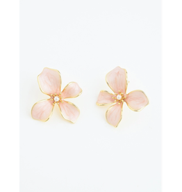 Hope in Bloom Flower Earrings in Misty Rose- 14K Gold Plated Enamel Mint Green Flower Stud Earrings with Pearl Detail