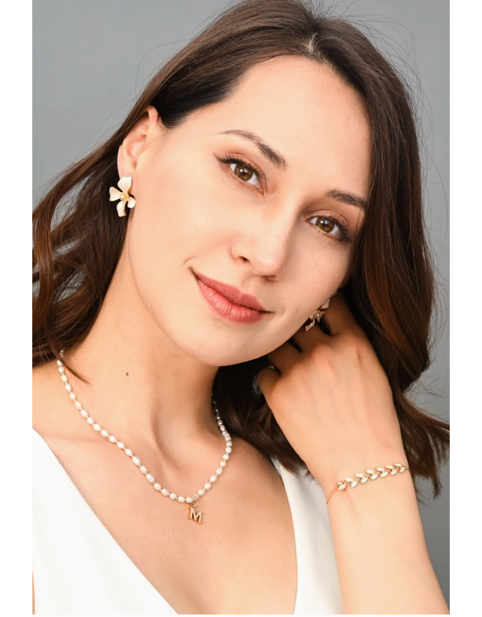 Hope in Bloom Flower Earrings in Misty Rose - 14K Gold Plated Enamel Mint Green Flower Stud Earrings with Pearl Detail