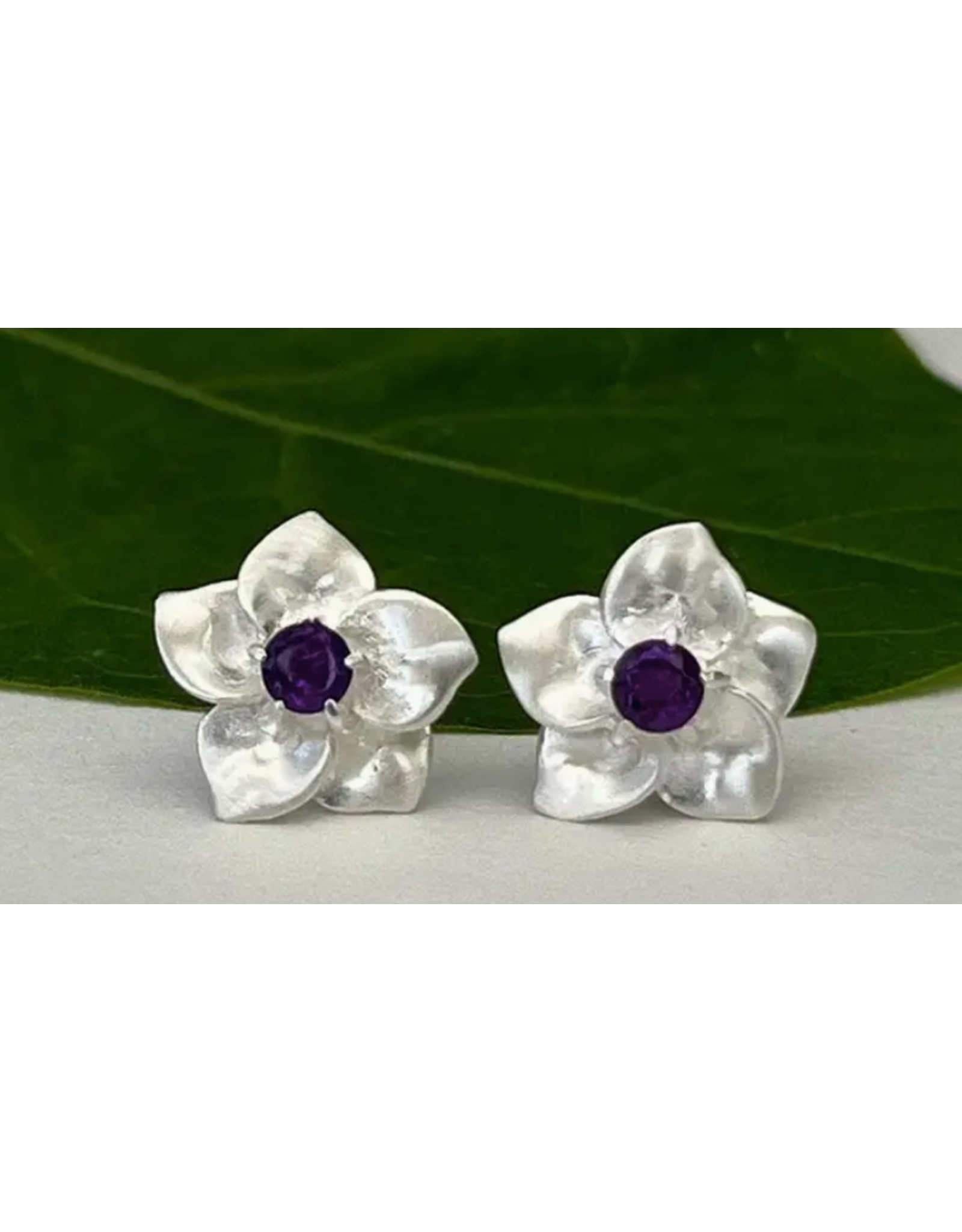 Amethyst Flower Studs - Sterling Silver, Indonesia
