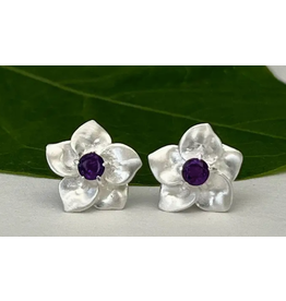 Amethyst Flower Studs - Sterling Silver, Indonesia