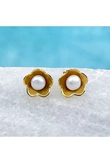 Hidden Pearl Studs - Brass, Indonesia