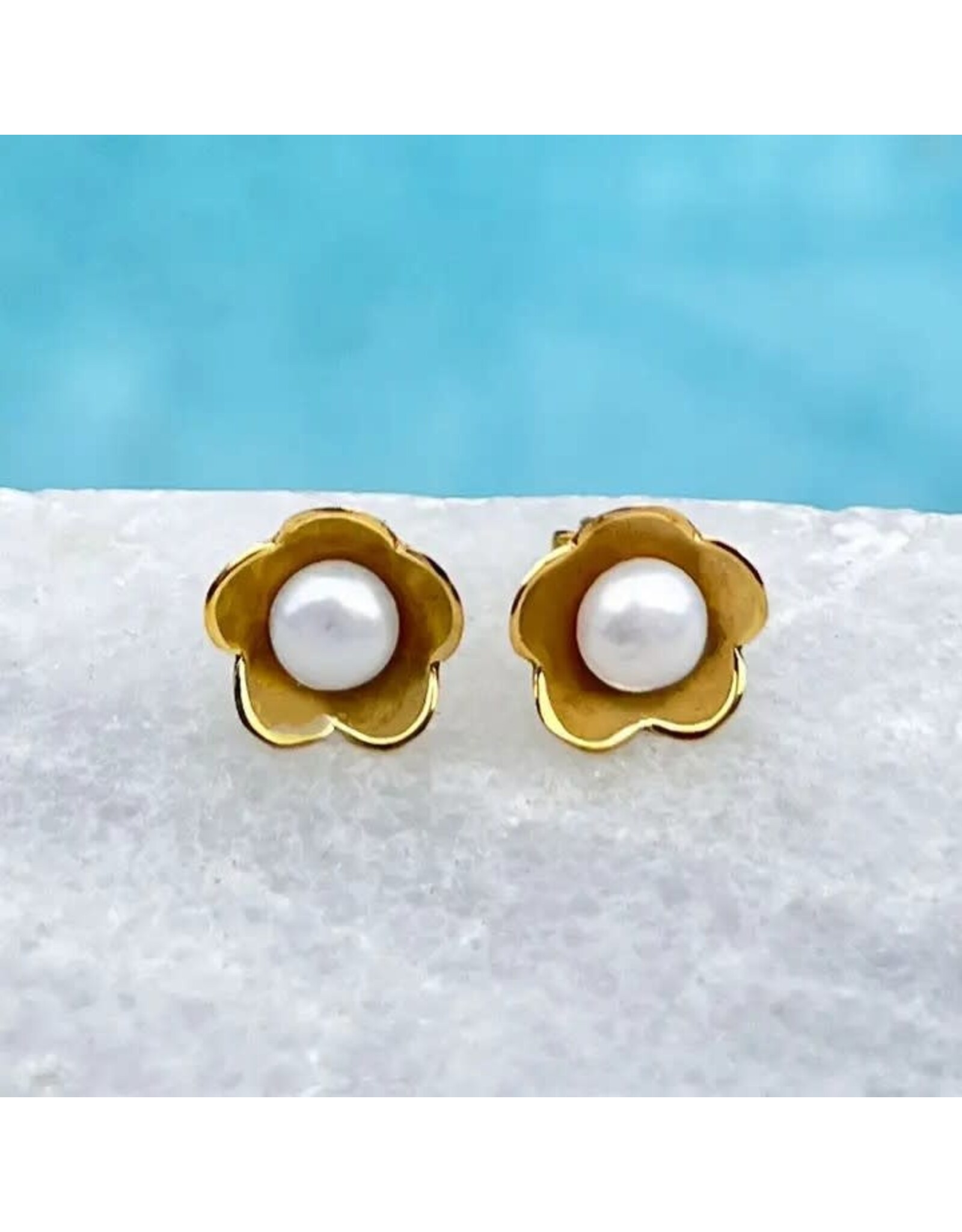 Hidden Pearl Studs - Brass, Indonesia
