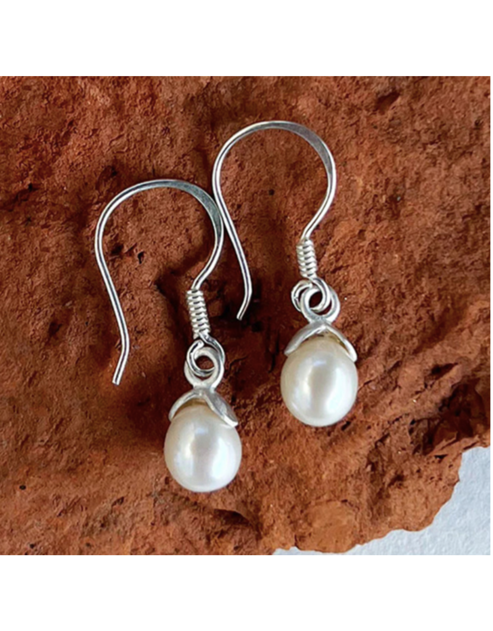 Acorn Pearl Earrings - Sterling Silver, Indonesia