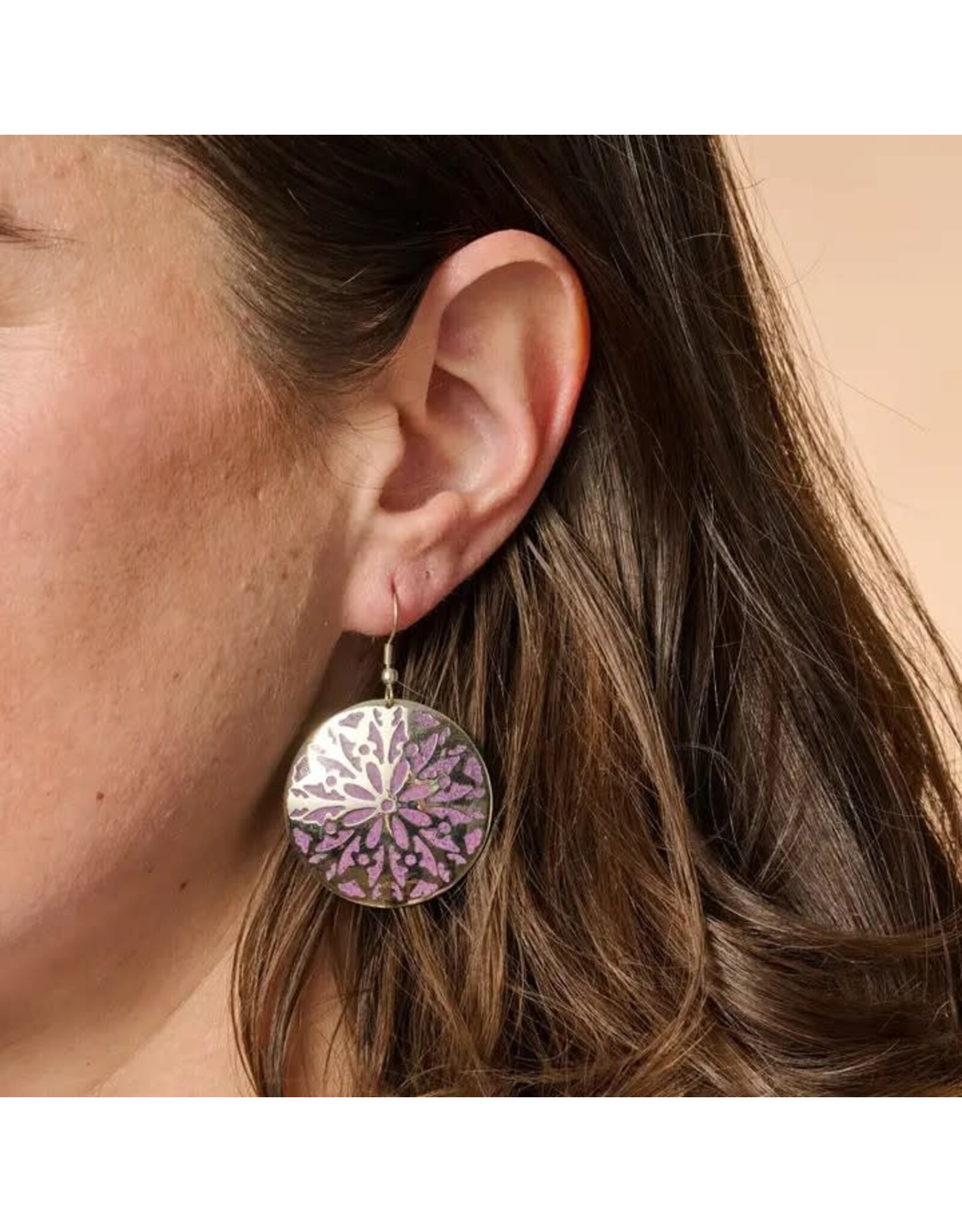 Etched Silver & Purple Medallion Earrings, Nepal