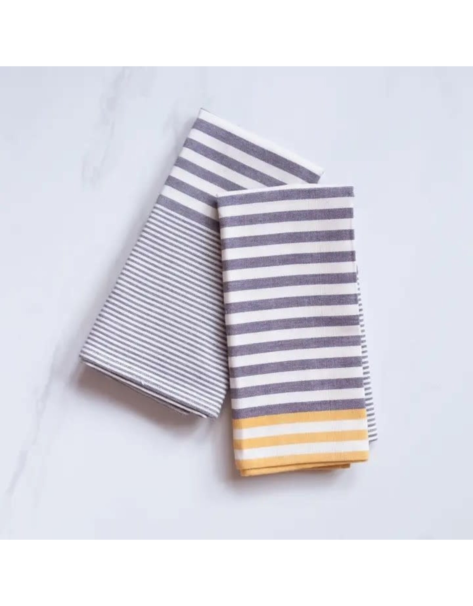 Yellow and Gray Stripe Cotton Tea Towels - Set of 2, India