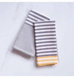 Yellow and Gray Stripe Cotton Tea Towels - Set of 2, India