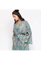 Reva Block Print Kimono Robes, Blue Multi, Cotton