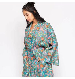 Reva Block Print Kimono Robes, Blue Multi, Cotton