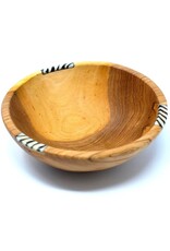 10" Rustic Olive Wood Bowl with Batik Bone Inlay, Kenya