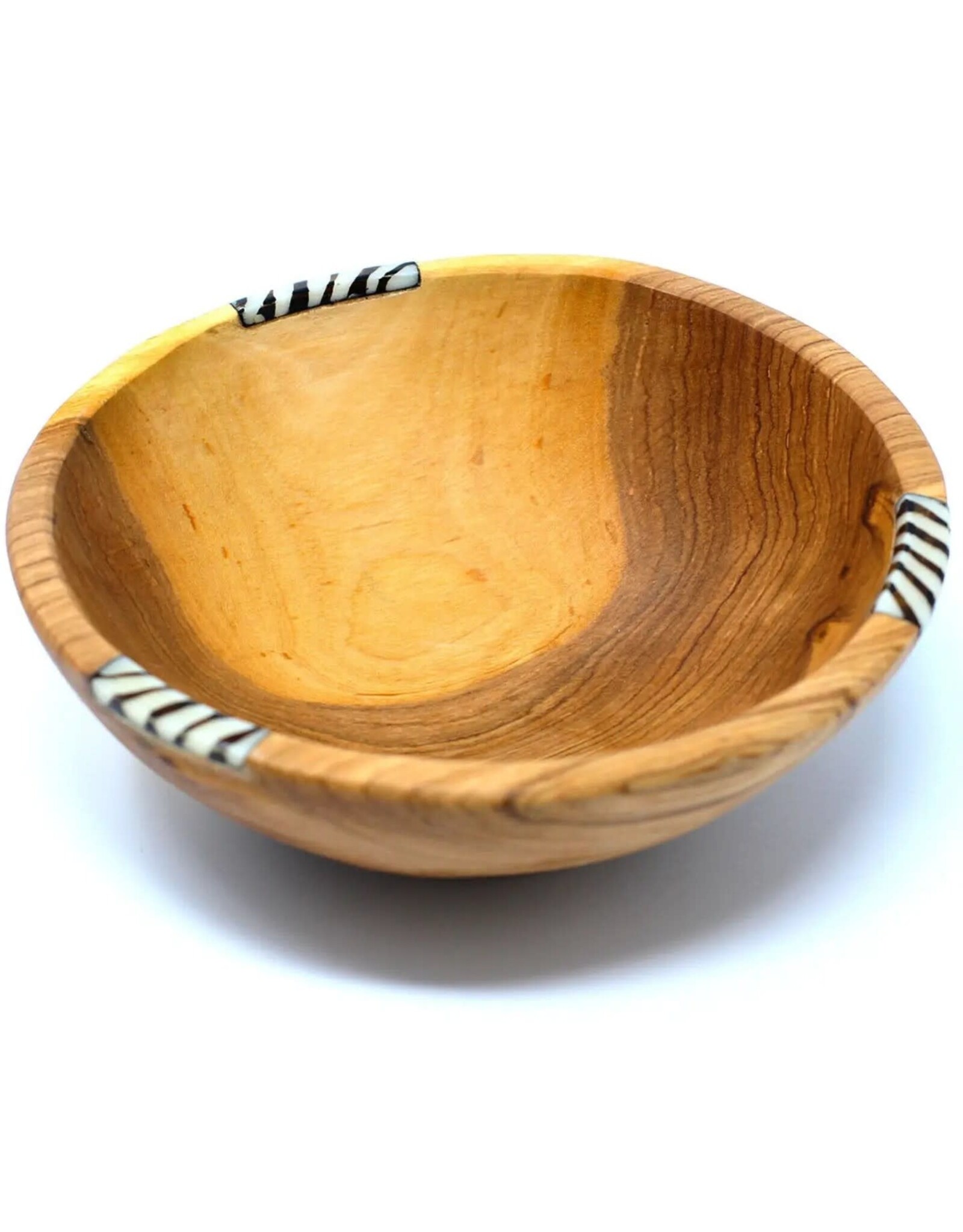 10" Rustic Olive Wood Bowl with Batik Bone Inlay, Kenya