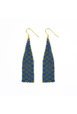 Delica Checkerboard Fringe Earrings Blue Green, Guatemala