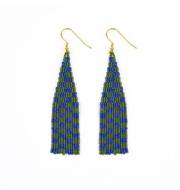 Delica Checkerboard Fringe Earrings Blue Green, Guatemala