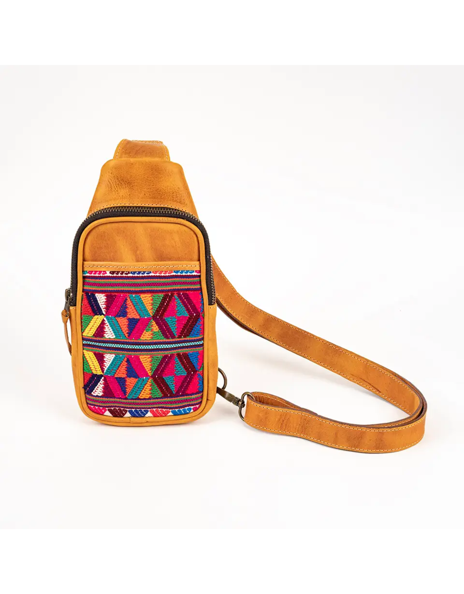 Leather & Huipile Sling Bag, Guatemala