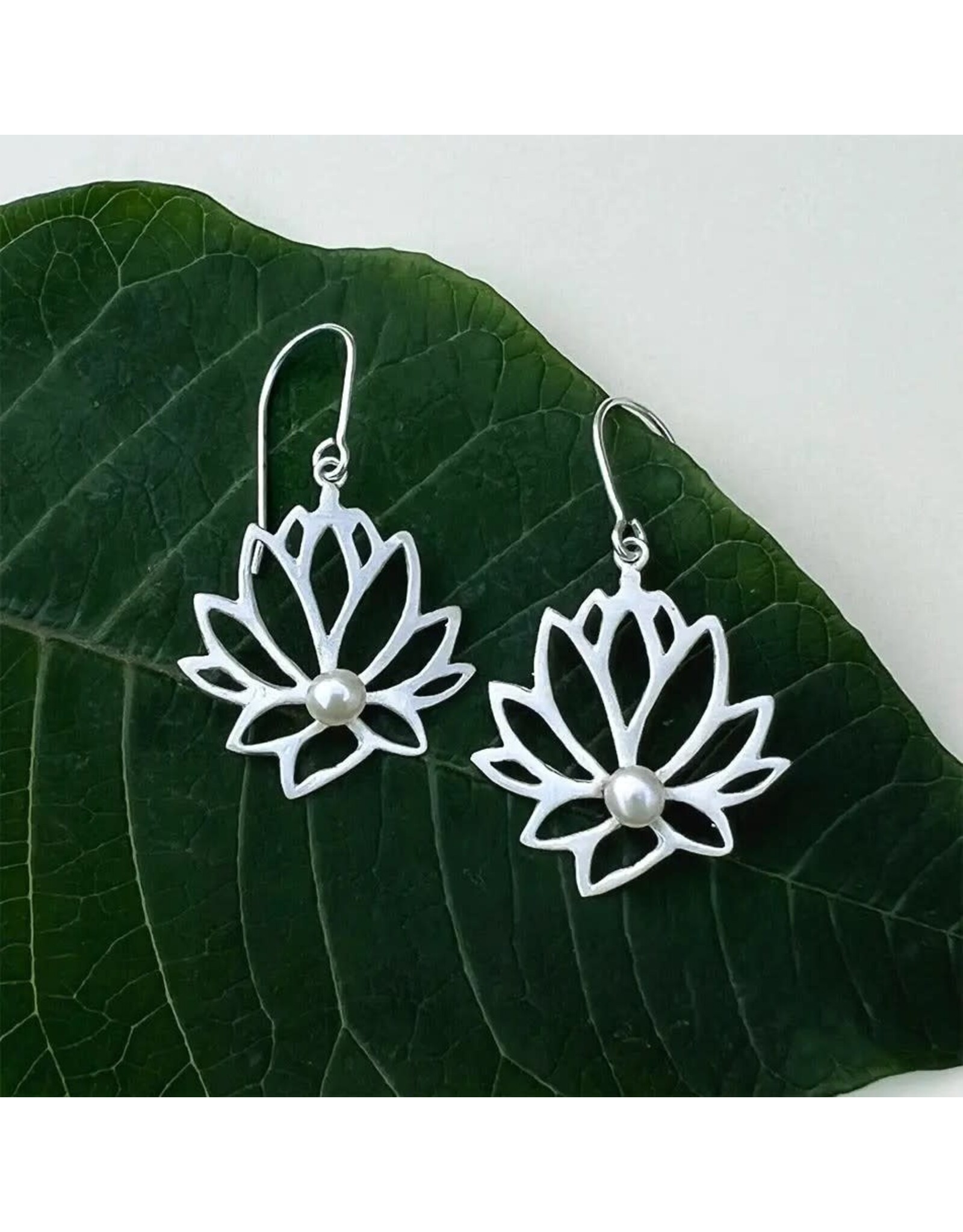 Lotus Pearl Earrings - Sterling Silver, Indonesia