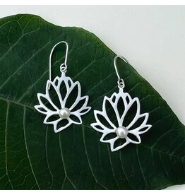 Lotus Pearl Earrings - Sterling Silver, Indonesia