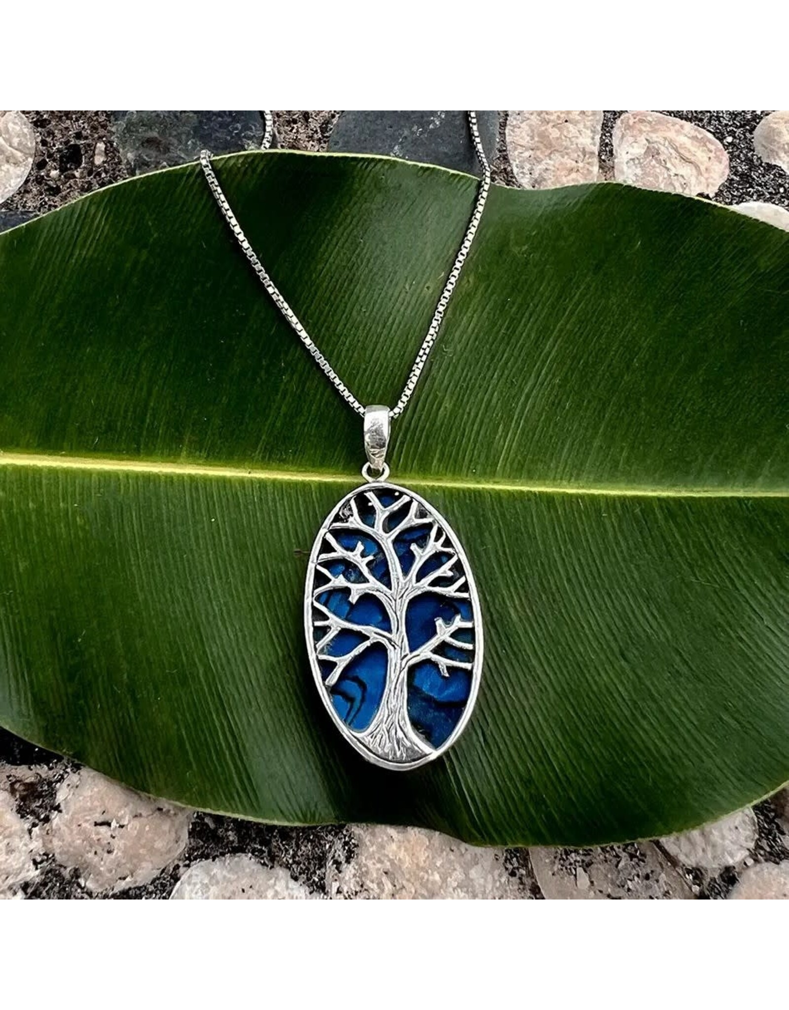 Blue Abalone Tree of Life Necklace - Sterling Silver, Indonesia