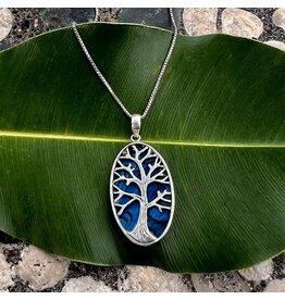 Blue Abalone Tree of Life Necklace - Sterling Silver, Indonesia Blue Abalone Tree of Life Necklace - Sterling Silver, Indonesia