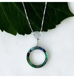 Abalone Inlay Circle Necklace - Sterling Silver, Indonesia