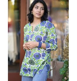Hailey Floral Cotton Kurta Tunic, Green Purple