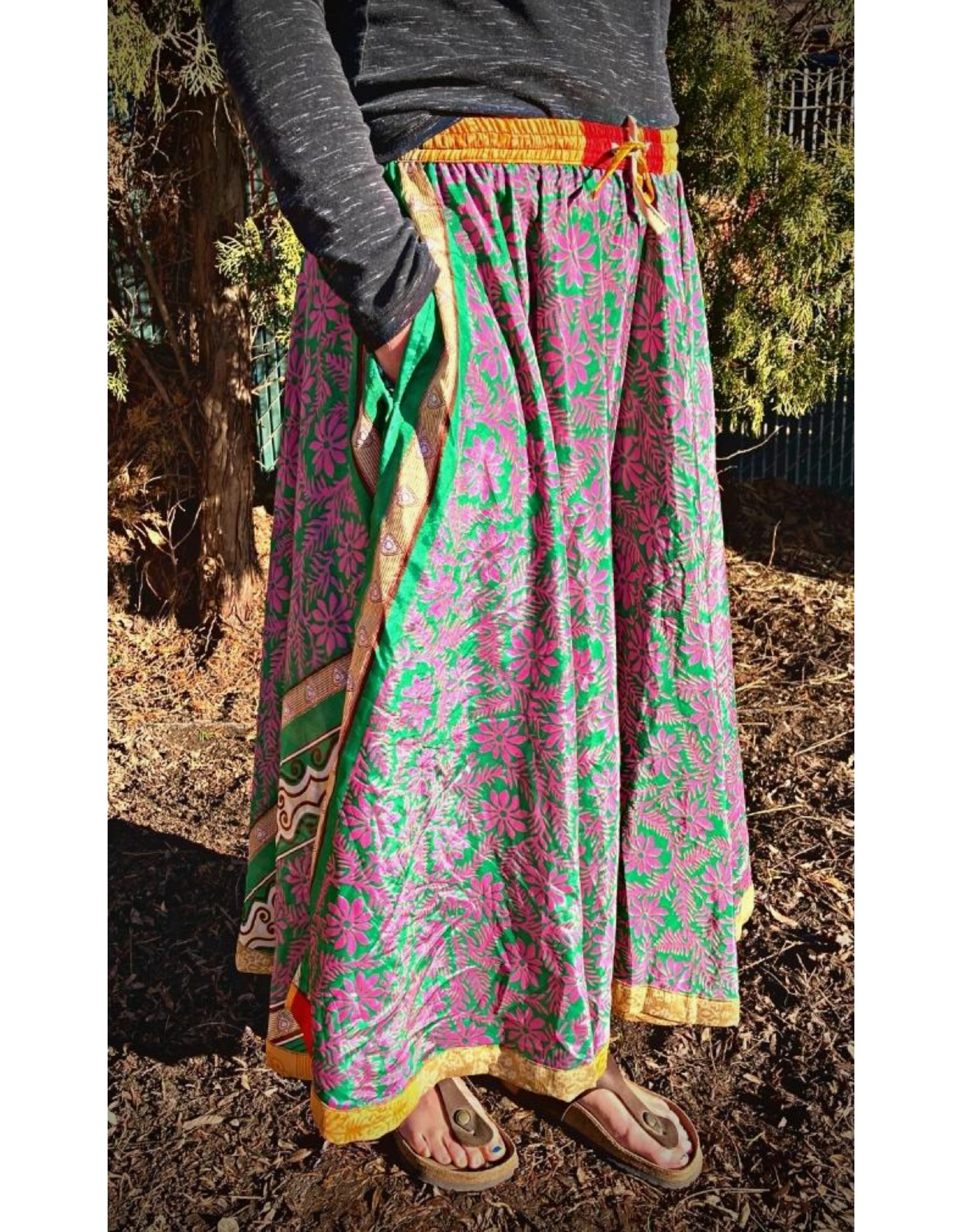 Ankle Length Silk  Recycled Sari Skirt, Nepal