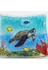 Sea Turtle Swimming with Fish Small Square Glass Dish, Ecuador