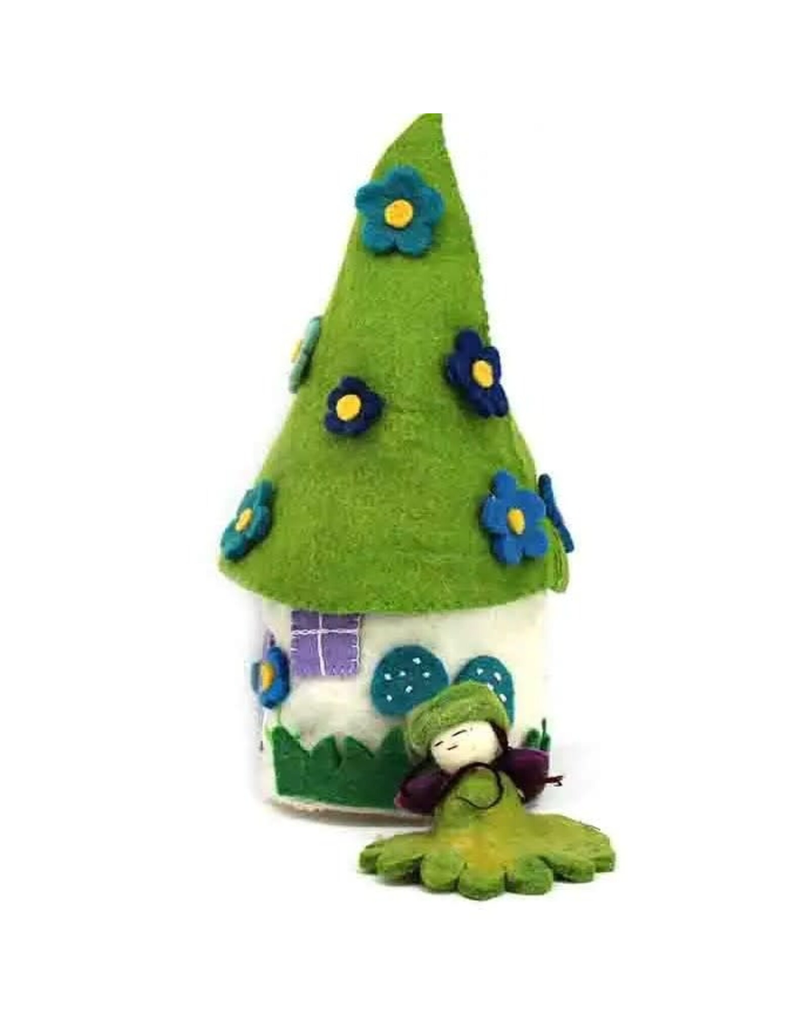 Blue Flower Felt Fairy House w/ ONE Fairy, Nepal
