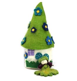 Blue Flower Felt Fairy House w/ ONE Fairy, Nepal