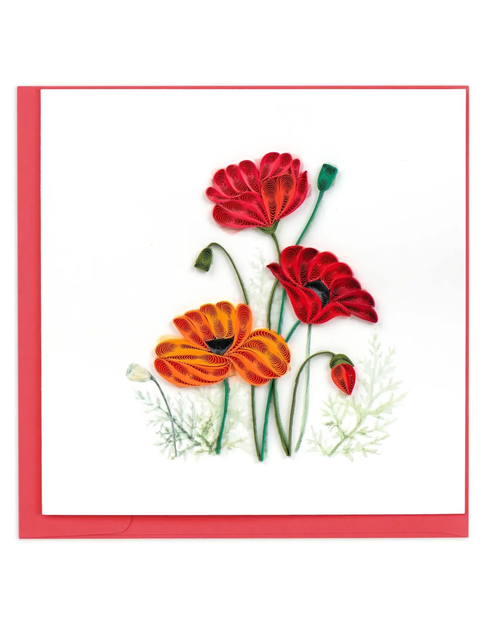Quilled Red & Orange Poppies Greeting Card