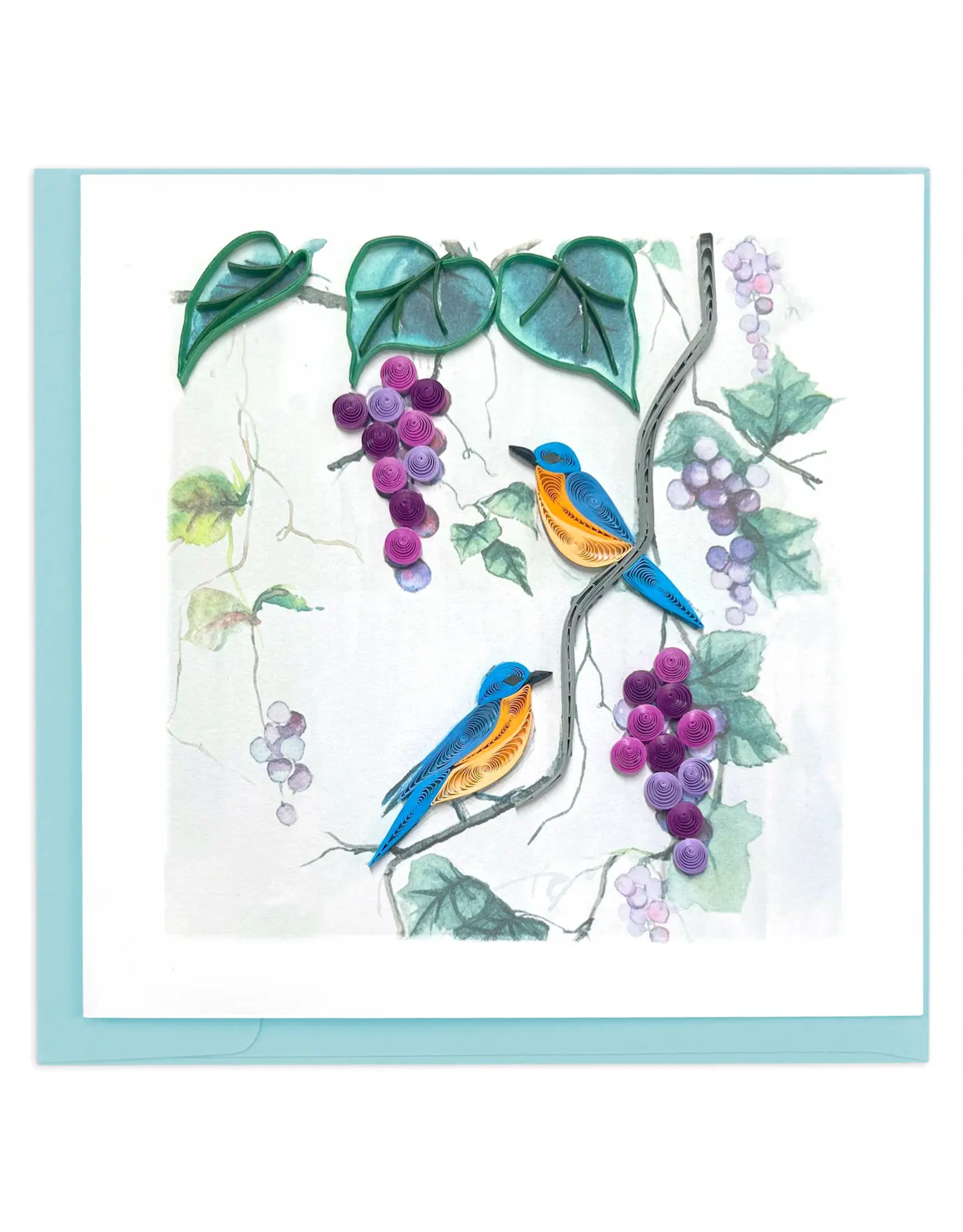 Quilled Purple Grapes & Bluebirds Greeting Card