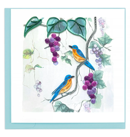 Quilled Purple Grapes & Bluebirds Greeting Card