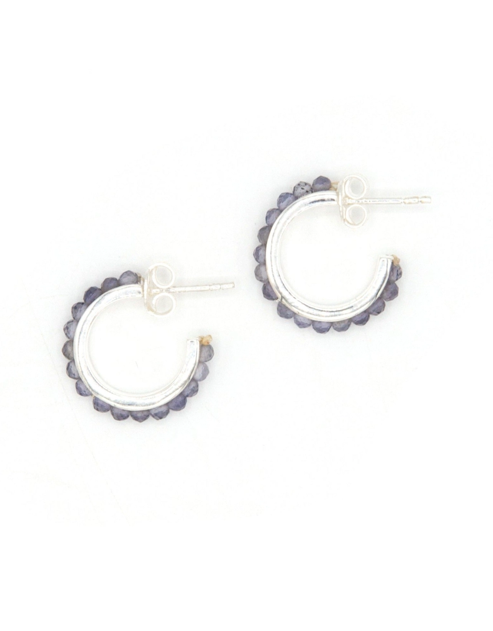 Iolite Stone Sterling Silver Hoops, India