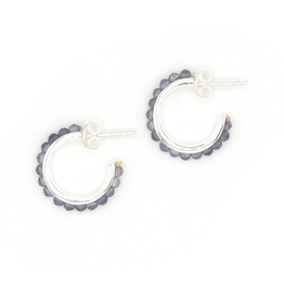 Iolite Stone Sterling Silver Hoops, India