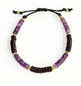 Elemental Stone Adjustable Bracelet | Amethyst + Garnet