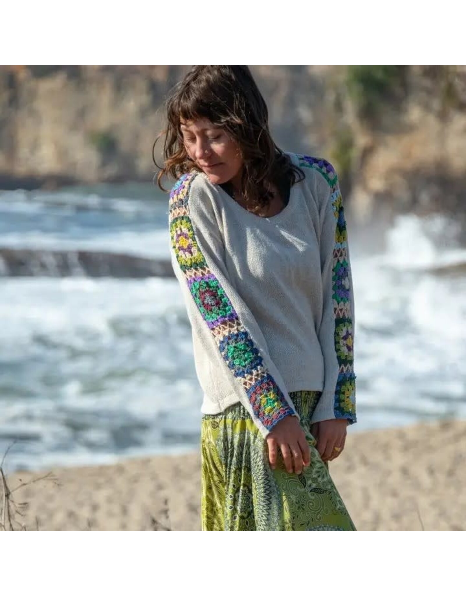 Granny Square Sweater in Cream, Nepal