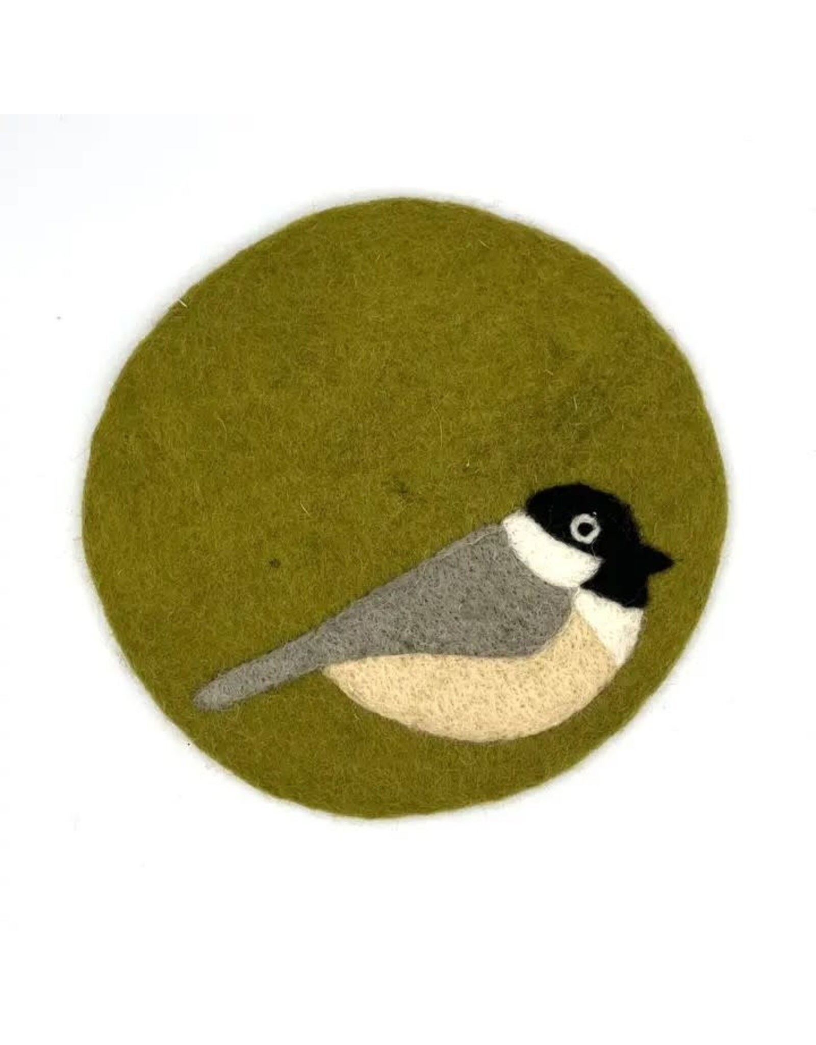 Black-Capped Chickadee Round Felt Trivet, Nepal