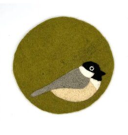 Black-Capped Chickadee Round Felt Trivet, Nepal
