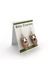 Great Horned Owl Balsa Wood Earrings, Nicaragua