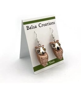 Great Horned Owl Balsa Wood Earrings, Nicaragua