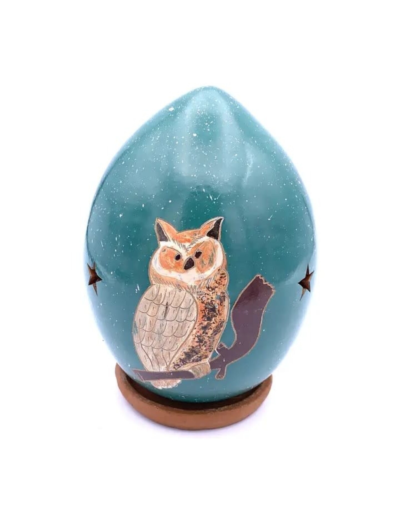 Great Horned Owl Luminary- Teal