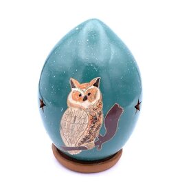 Great Horned Owl Luminary- Teal
