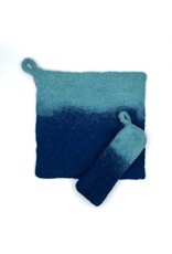 Two-Tone Felt Pot Holder and Skillet Handle Cover (Set), Blue